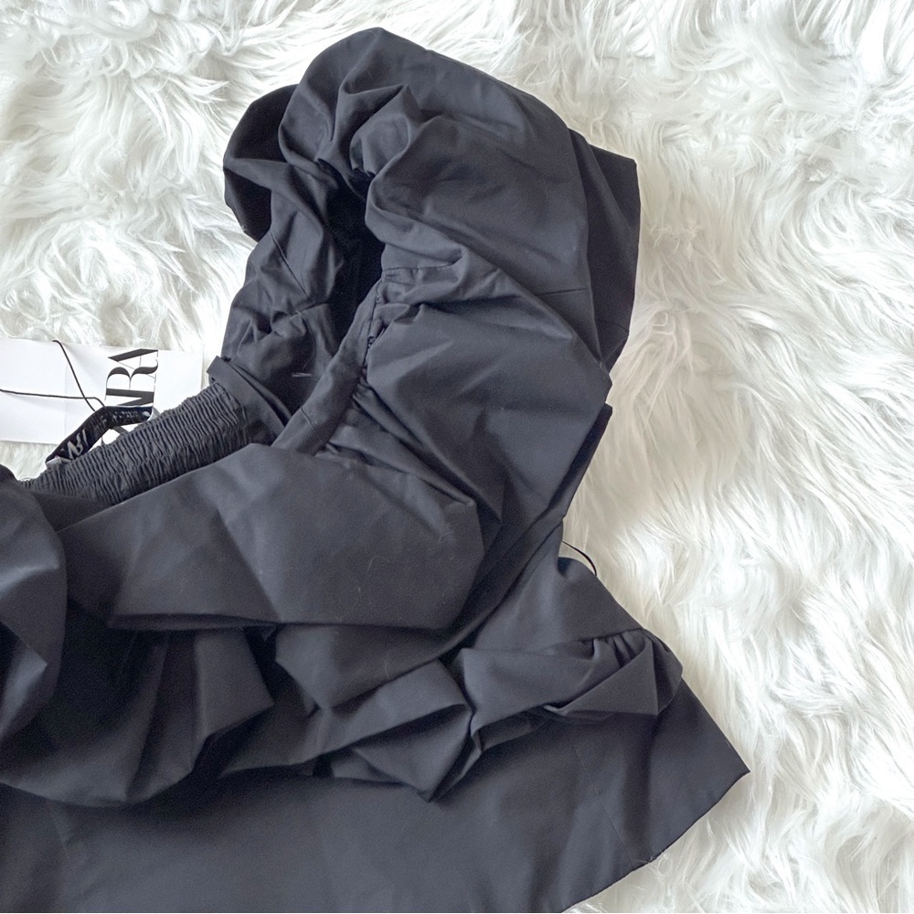 Zara Women Voluminous Poplin Top Black - Picture 11 of 11